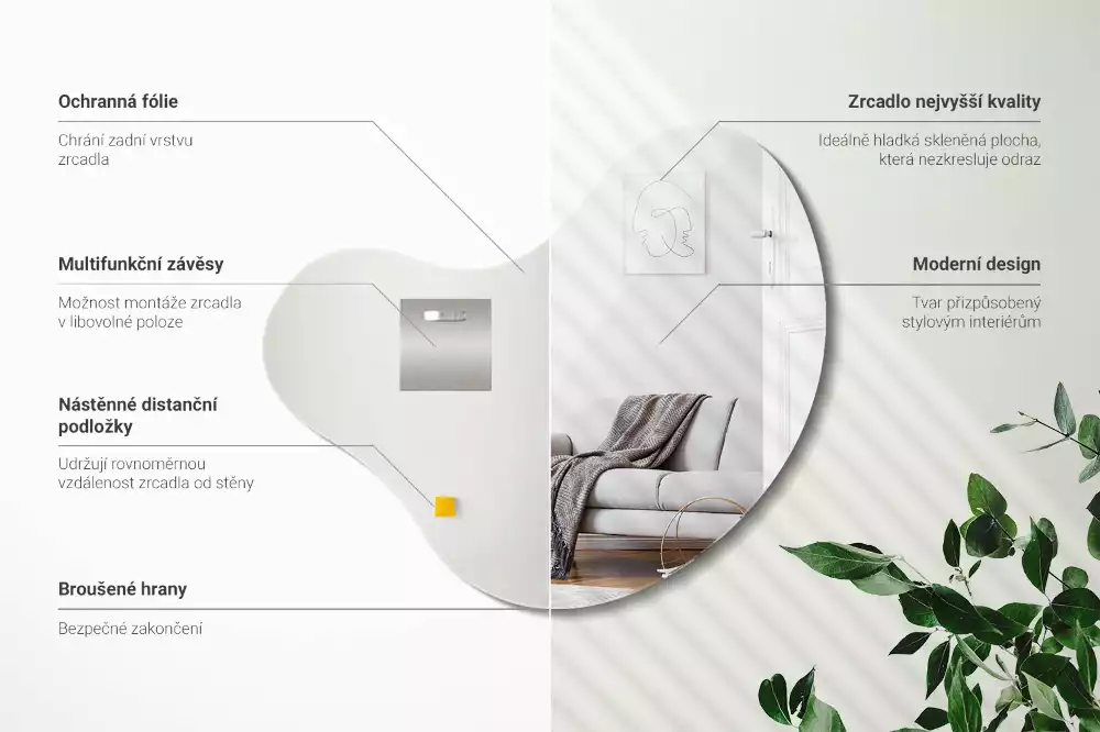 Specchio organico senza cornice appeso