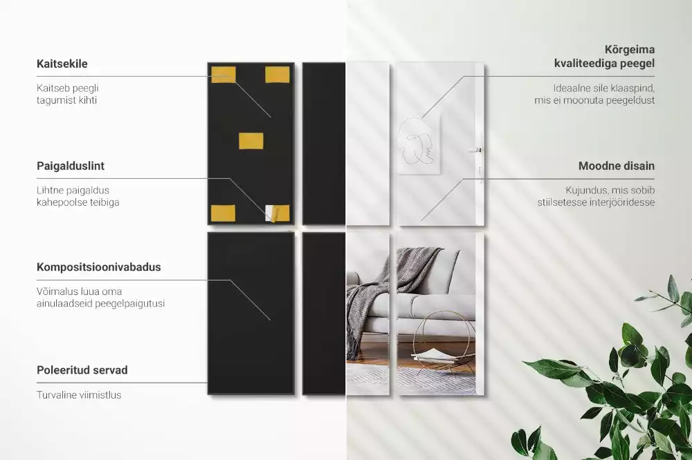 Piastrelle rettangolari a specchio autoadesivo