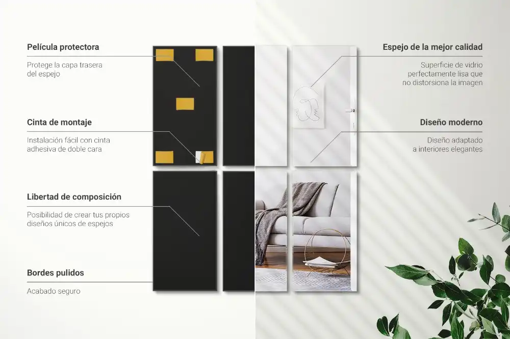 Piastrelle rettangolari a specchio autoadesivo