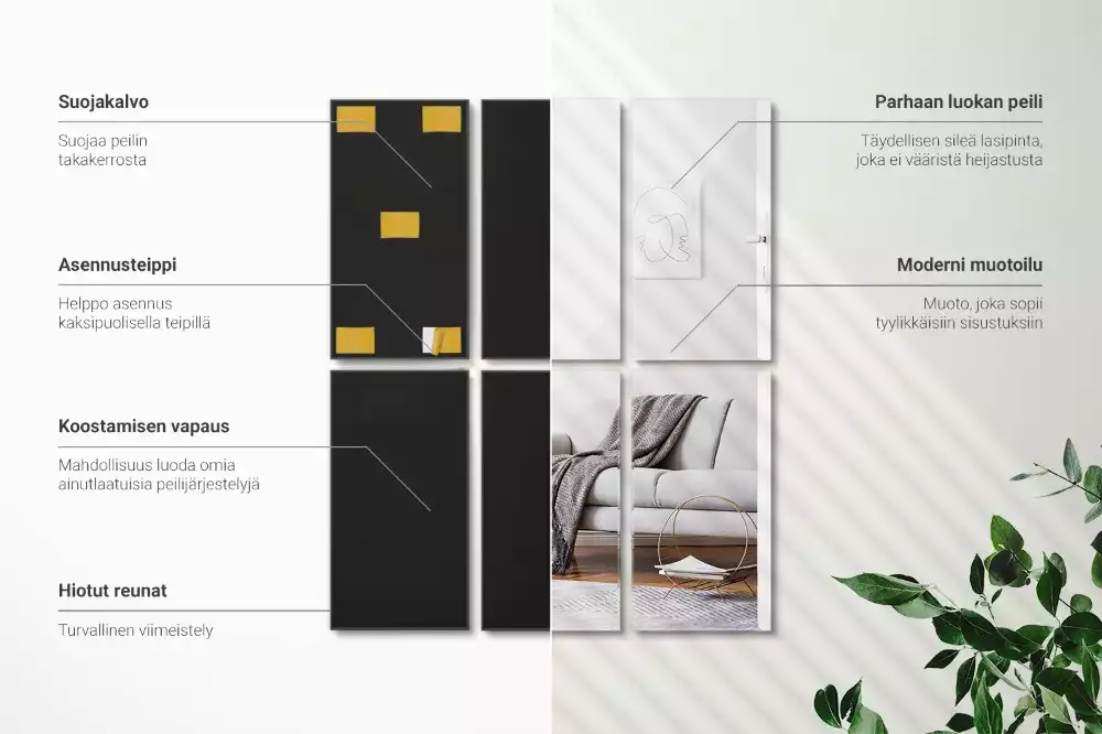 Piastrelle rettangolari a specchio autoadesivo