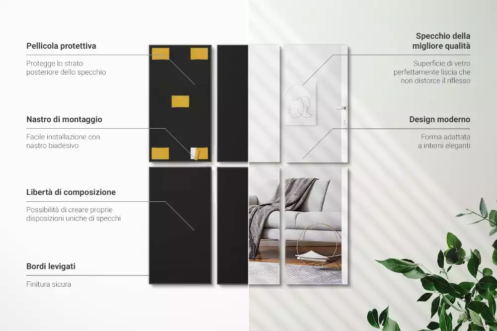 Piastrelle rettangolari a specchio autoadesivo