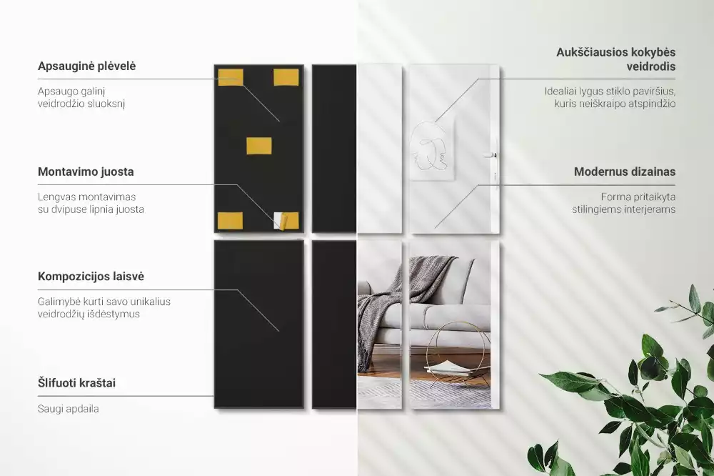 Piastrelle rettangolari a specchio autoadesivo