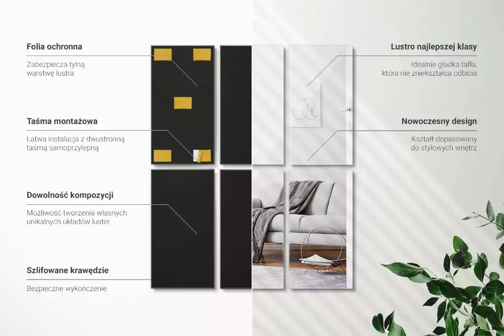 Piastrelle rettangolari a specchio autoadesivo