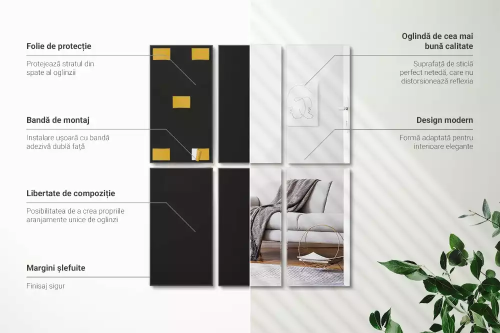 Piastrelle rettangolari a specchio autoadesivo