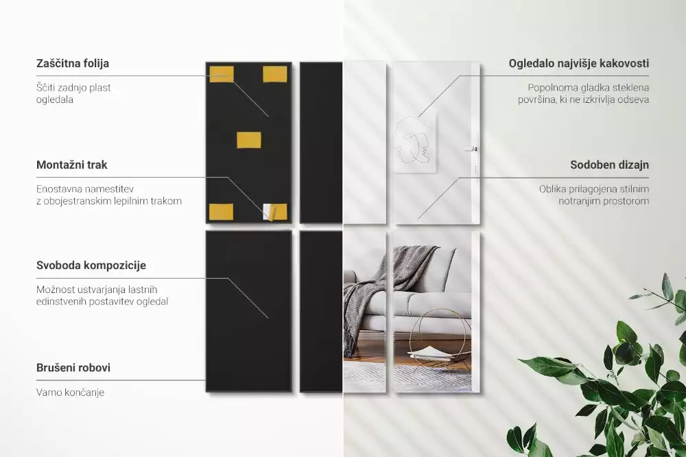 Piastrelle rettangolari a specchio autoadesivo